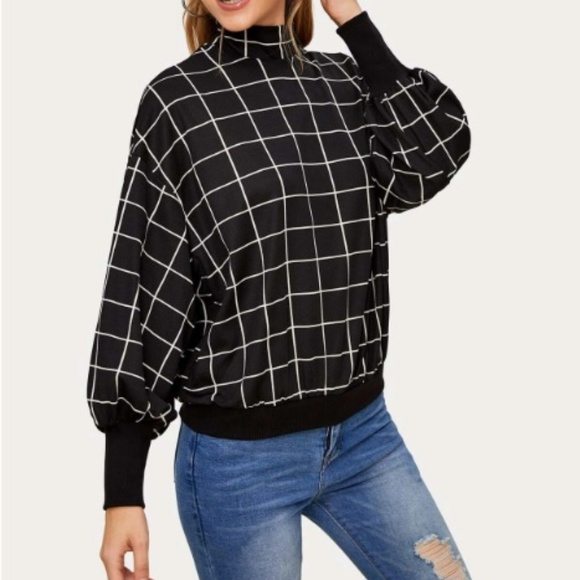 NWOT Mock-Neck Grid Pullover - Picture 1 of 2